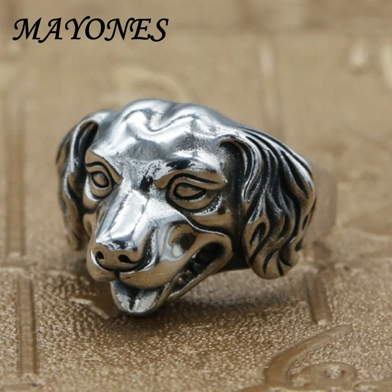 Authentic S925 Sterling Silver Jewelry for Men's Personality Zodiac Dog Open Ring Vintage Thai Head