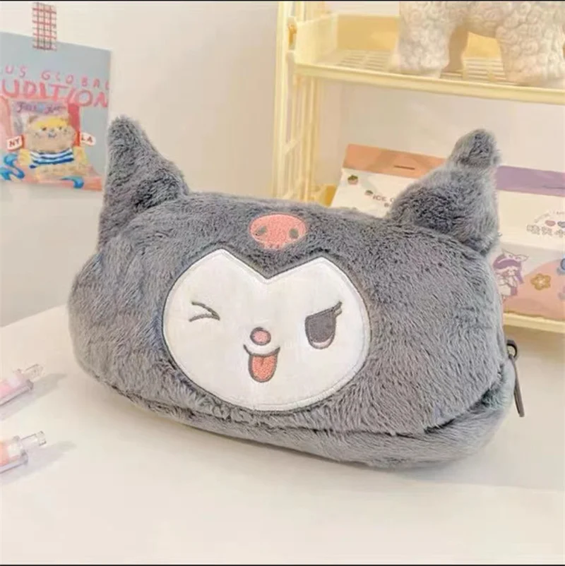 Sanrio Kuromi Melody Cinnamoroll Плюшевая Косметичка Большой Емкости Пенал Милая Аниме Сумка