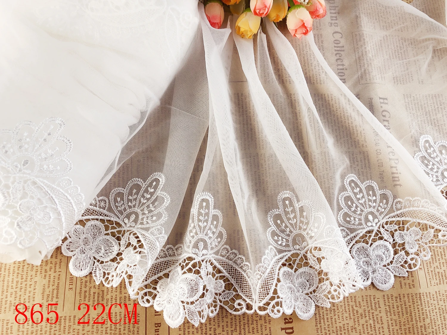 

Wholesale lot 8.5"*1 yard off white Delicate Embroidered flower tulle Lace Trim sewing 865