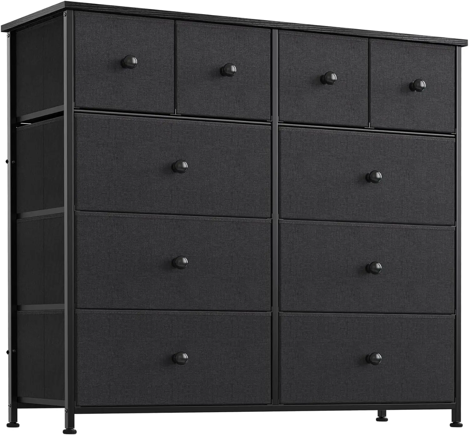 

Drawer Dresser for Bedroom Fabric Storage Tower Wide Black Dresser with Wood Top Sturdy Steel Frame Storage Organizer Unit for L