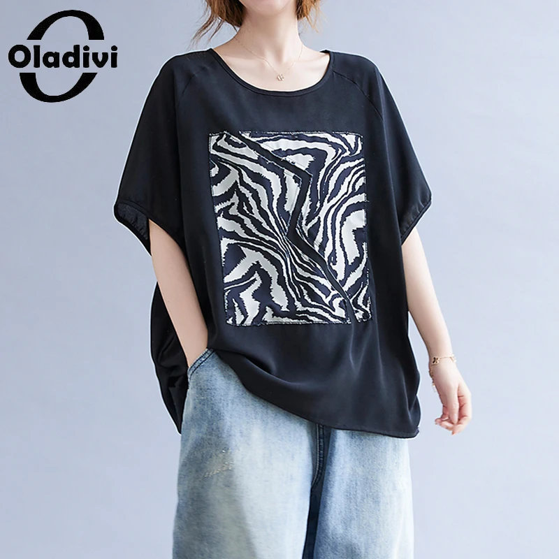 

Oladivi Oversized Women Tshirt Casual Loose T-Shirt Ladies Summer Fashion Print Shirts Leisure Top Tees Tunic Female Blusa 14352