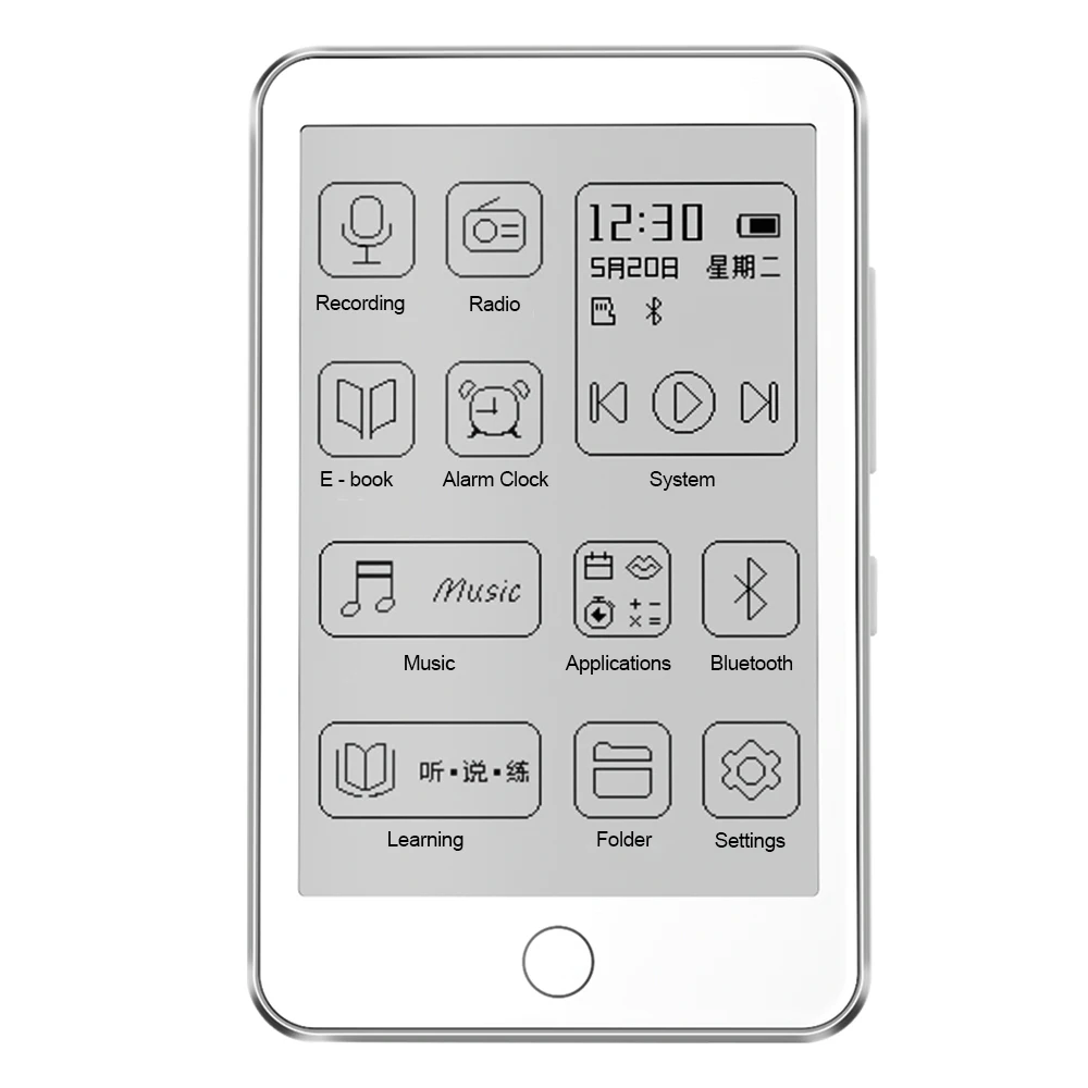 Фото MP3-плеер Famue с E-Ink дисплеем, функцией чтения электронных книг, Bluetooth 5.0, 72 часами автономной работы, без синего света, с динамиками, радио и функцией записи №1