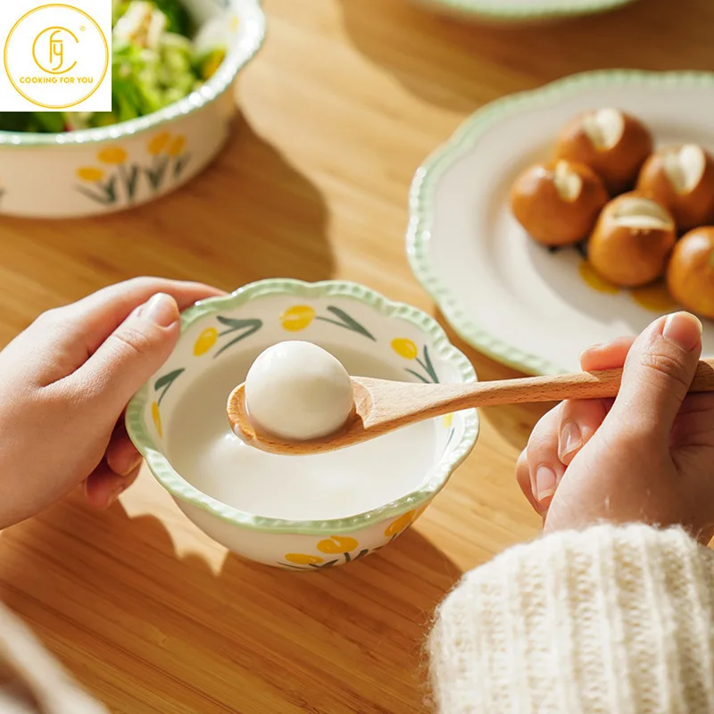 

270ml/800ml/1050ml Kitchen Ceramic Noodle Bowl Student Creative Soup Bowl Home Salad Pasta Bowl Cute Rice Fruit Food Tableware