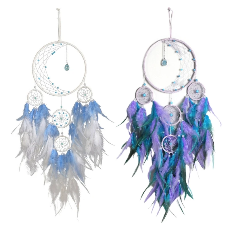 

Пять колец Ловец снов красочное перо Ловец снов стена домашняя элегантная стена искусство для окна балкона спальни свадьбы