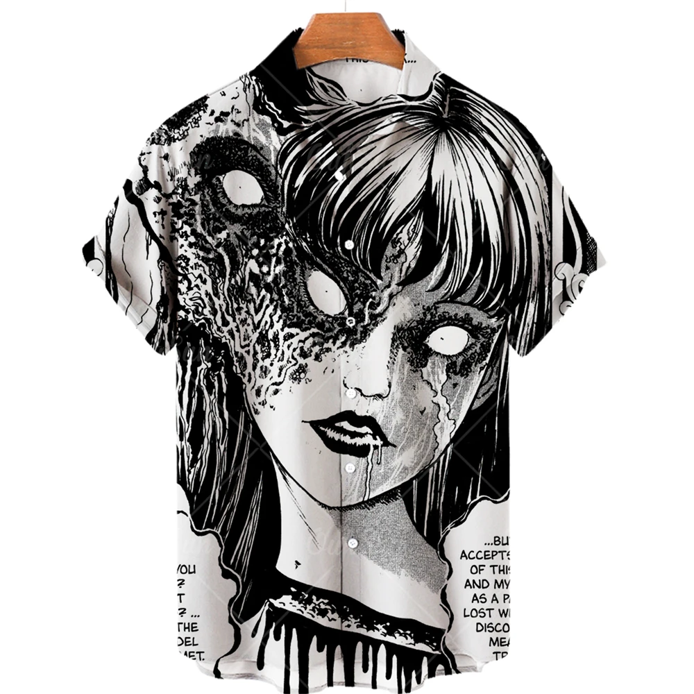

Anime Horror Manga 3D Men's Horror Anime Manga Shirt Cool Shirts Casual Button Down Beach Short Sleeve CLOTHES Hawaiian Tops 5XL