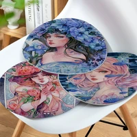 cartoon girl flower paint nordic printing soft pad seat cushion for dining patio home office indoor outdoor chair cushions