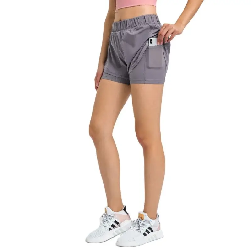 

MYS Running Shorts Women With Pockets Fake 2 Piece High Waist Elastic Yoga bottoms Summer GYM Fitness Joggers Biker Sports Short