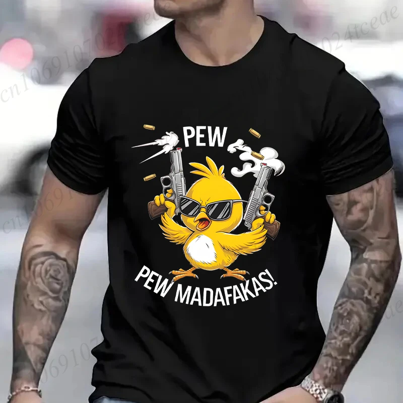 Фото Мужские футболки Pew Pew Madafakas, топы с забавным рисунком, летние футболки с короткими рукавами, модная уличная мужская одежда больших размеров №5