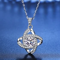real s925 silver clavicle cute romantic necklace 1 carat d color moissanite diamond accented women pendant