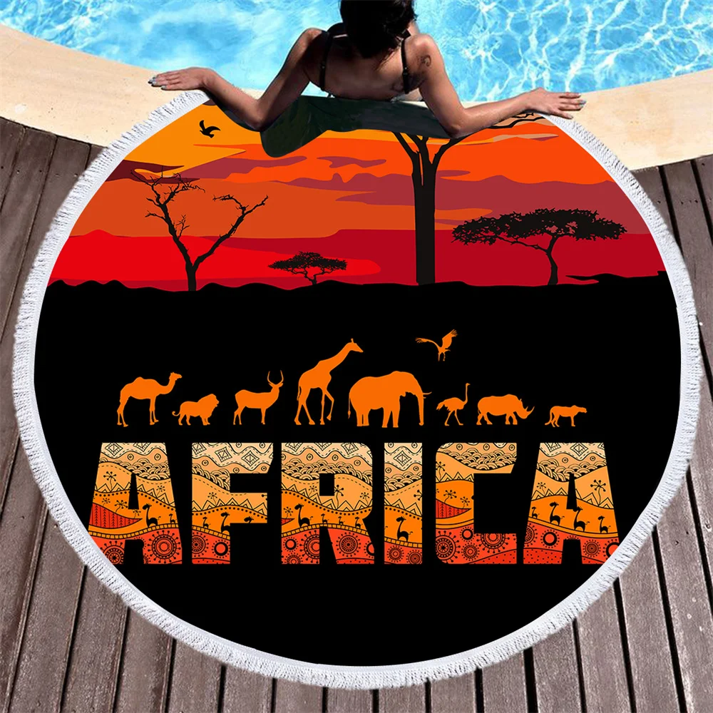 

Animal Print Round Beach Towel Microfiber Soft Quick-dry Plush Blanket with Tassel Letter Bath Towel Large Picnic Mat Yoga Rug