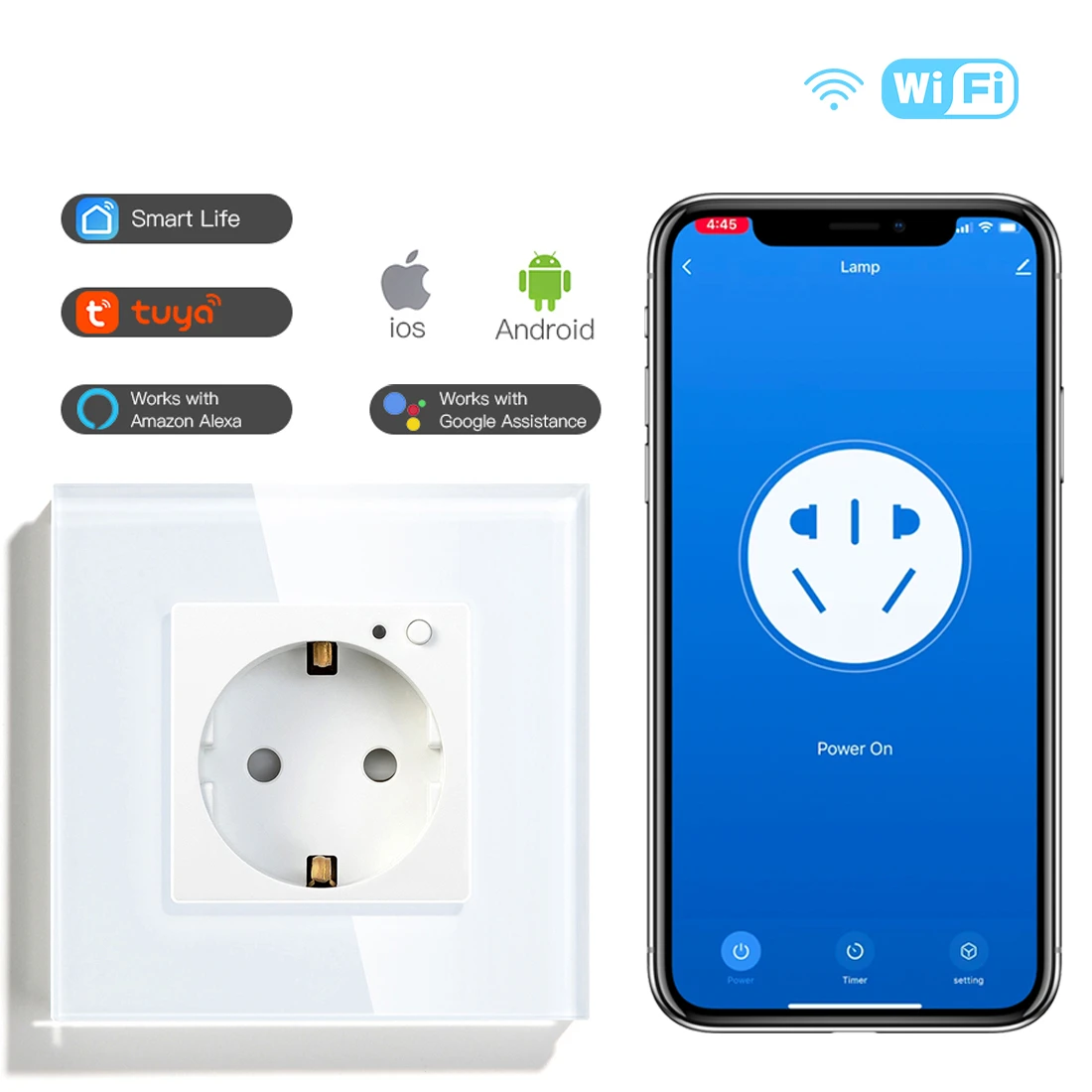 

EU Russia Standard Wifi Power Monitor Wall Socket Smart Plug Tuya Google Home Alexa Timer Function