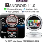 Carplay Android 11 Автомобильный мультимедийный плеер для Mini Cooper Countryman R55 R56 R60 2007-2014 Серебряный CD GPS Радио Стерео 64 Гб 4G LTE