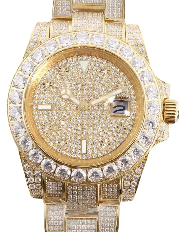 

mens mechanical watch automatic Iced Diamond Yellow Gold