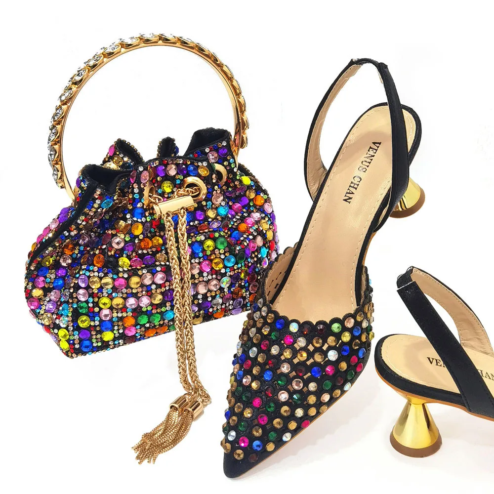 

Perfect Sequins Excellent Newest Style Black Color Elegant High Heels Nigeria Popular Design African Ladies Shoes And Bag Set