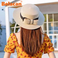 2022 new fashion simple summer beach hats female casual panama hat lady brand womens flat brim bowknot straw cap girls sun hats