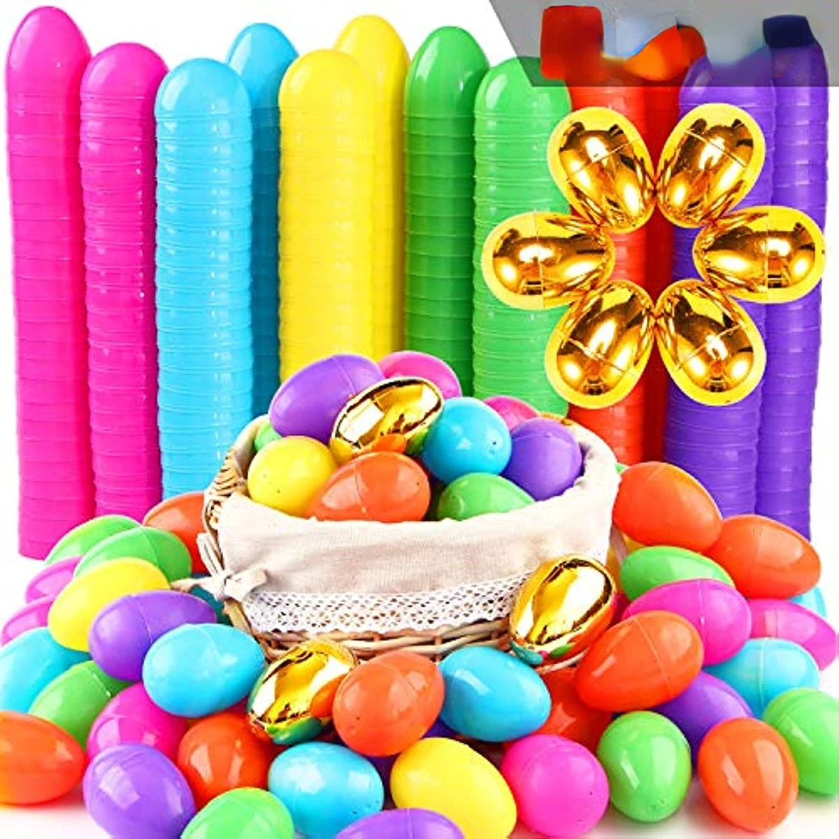 25 Pieces Easter Eggs - 3.15'' Bright Plastic Easter Eggs Include Golden Eggs for Easter Basket Stuffers Fillers Party Ballons