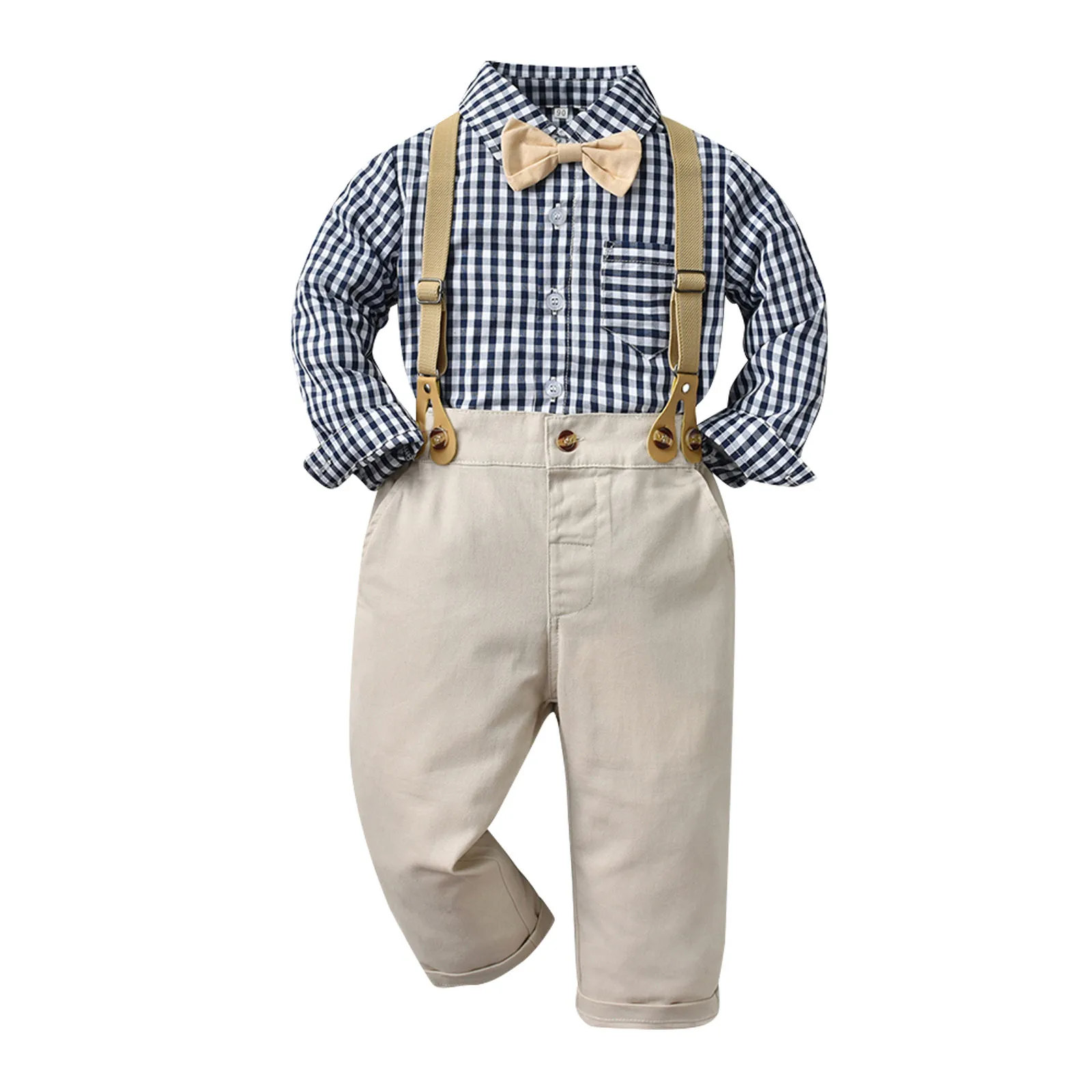 

Детский джентльменский костюм, клетчатая футболка с длинным рукавом для мальчиков, комплект из топа и брюк с бантом, Детская праздничная одежда, модный костюм, Новинка