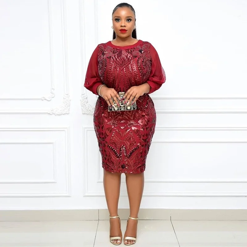 

Elegant African Dresses for Women Plus Size 4XL 5XL Sequin Evening Party Dress 2022 New Africa Clothing