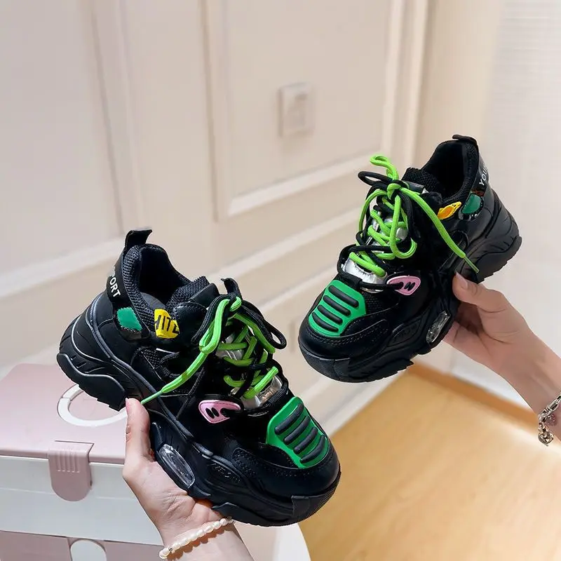 Color-blocking sports shoes 2023 summer new casual thick sole small white shoes fashion versatile breathable single shoes