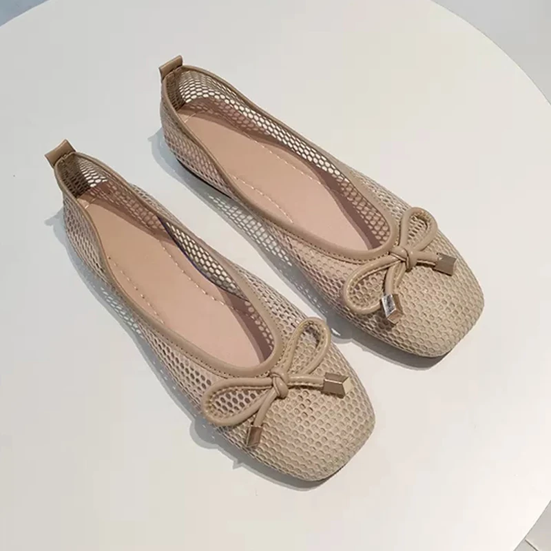 

Лидер продаж 2023, женская обувь, сетчатая однотонная повседневная обувь, дышащая женская обувь на плоской подошве, женская обувь с квадратным носком и вырезами