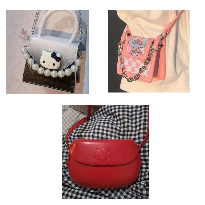 

Sanrio Hellokitty Cinnamoroll Checkerboard Handbag Square Bag Fashion New 2022 Messenger Bag Shoulder Bag Chain Storage Bag Gift