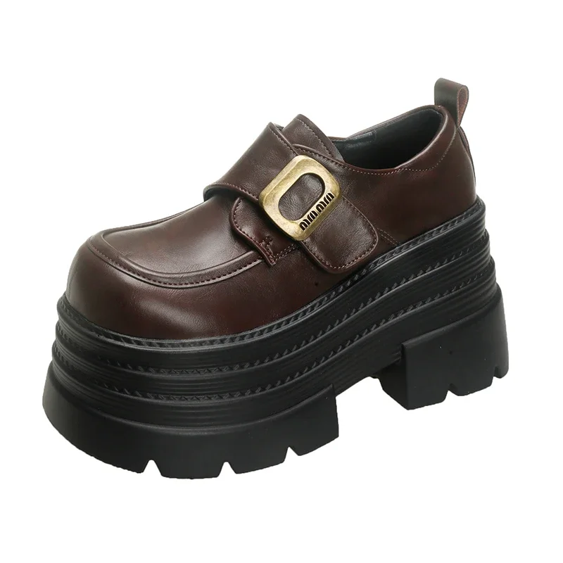 Осенние женские массивные кроссовки Nop-slip лоферы на высоком каблуке и платформе