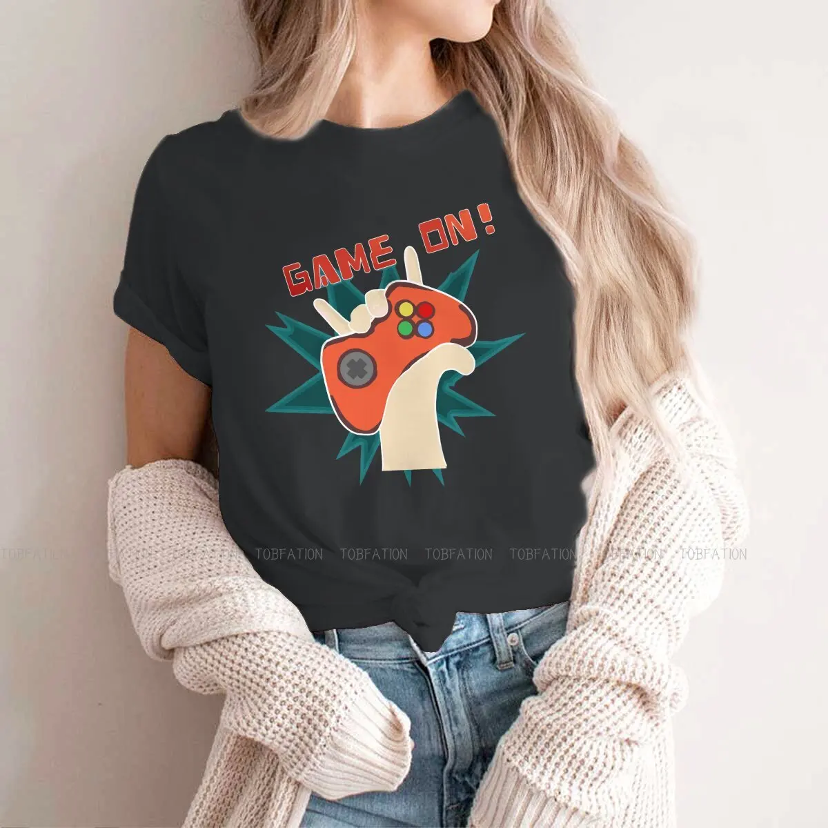 

Game On Women's T Shirt Gamer Gaming Controller Ladies Tees Harajuku O-neck Tops Graphic Tshirt Oversized Fashion