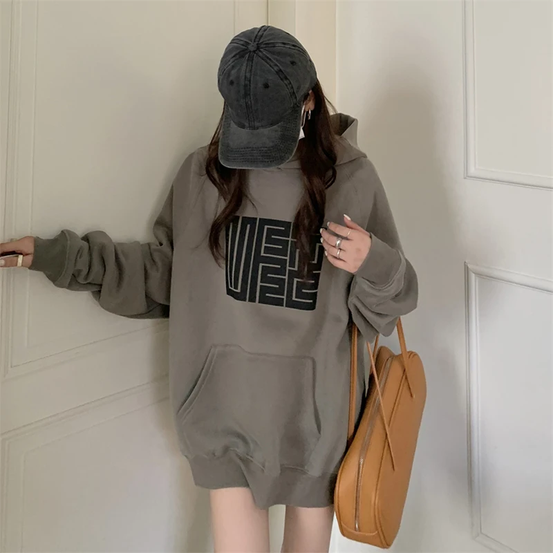 

1719 women Ladies 2022 new retro print pullover lazy style hooded Sweatshirts
