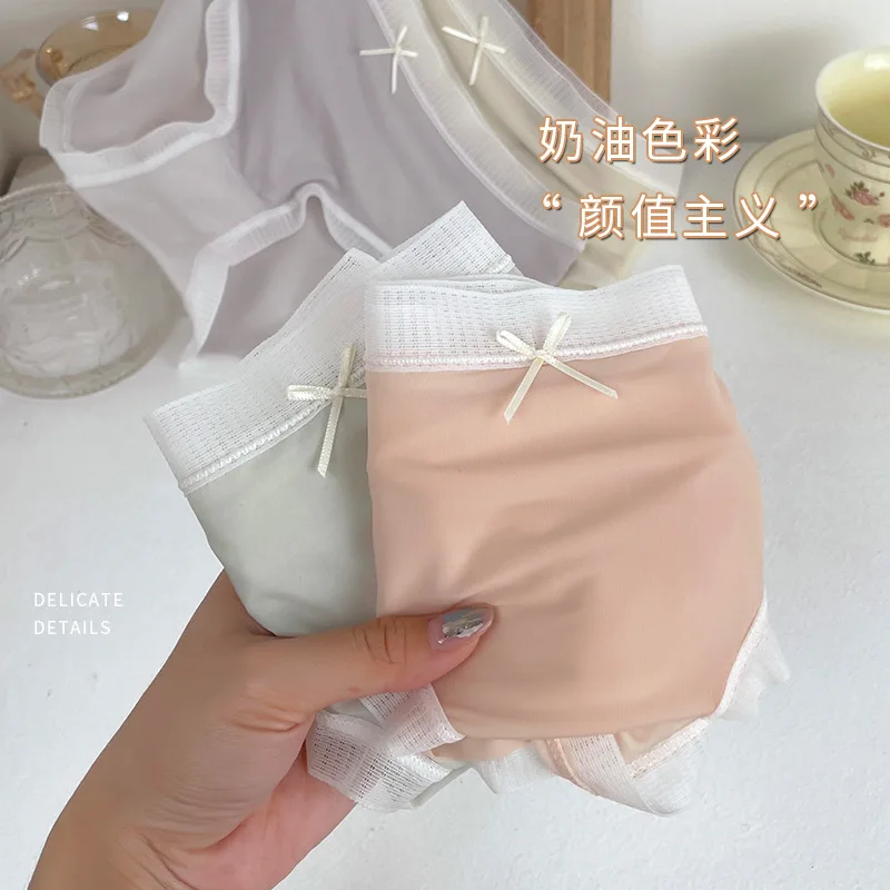  M-XL Women's Underwear Panty Sexy Lace Panties Girls' Mid Rise Seamless Briefs Fashion Solid Ice Silk Underpants Female Lingerie 