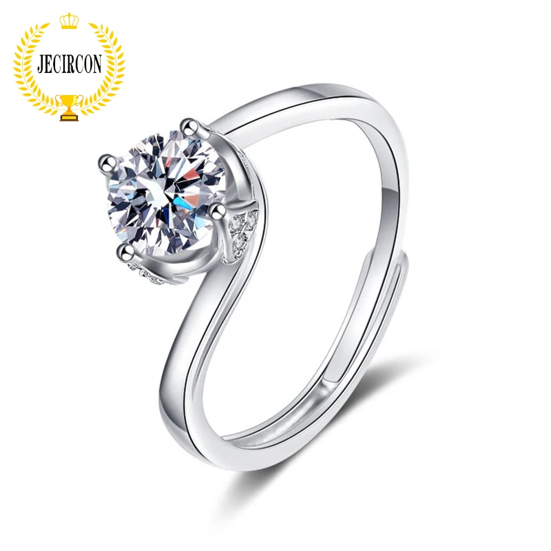

JECIRCON Simulation Diamond Ring for Women Twist Arm Flower 1 Carat Moissanite Live Mouth Adjustable 925 Sterling Silver Jewelry