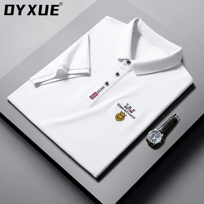 

DYXUE Men T-shirt Short Sleeve Polo Fashion Pure Color Lapel Casual Embroidery New Summer High-quality Soft Cool Tops Tees Men's