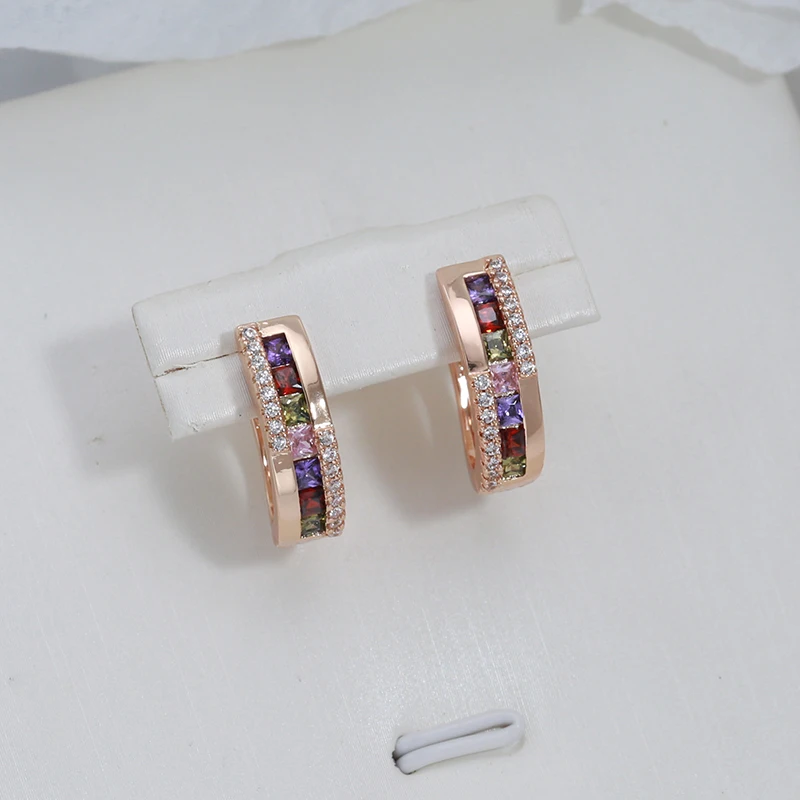 

Full Square Colorful Zircon Glossy 585 Rose Gold Color English Lock Earrings Party Fashion Jewelry Vintage Earrings For Women