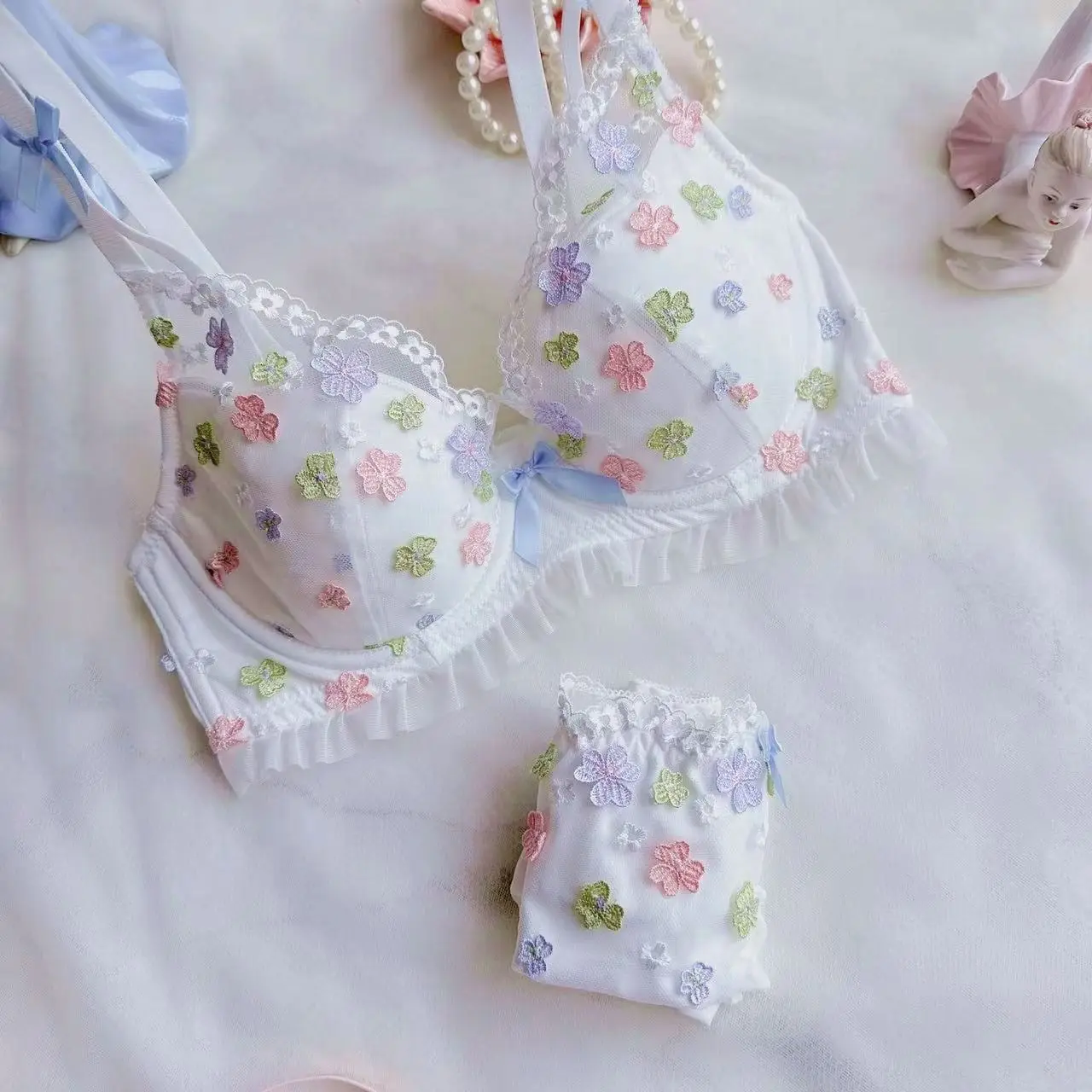 Японский женский вышитый тонкий бюстгальтер без косточек с бабочкой сексуальный