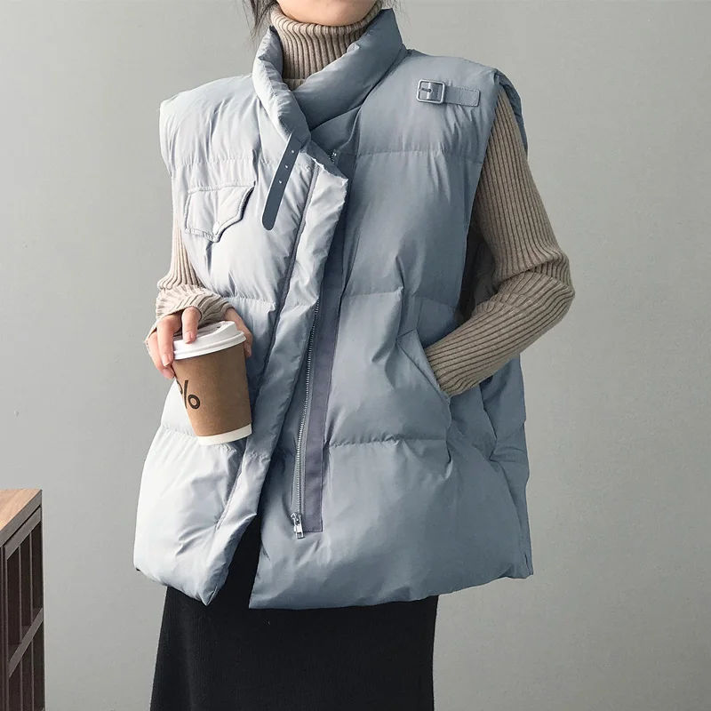 

Winter New Women Warm Solid Stand Collar Vest Waistcoat Windproof Lightweight Gilet Warm Female Duck Down Coat Sleeveless Korean