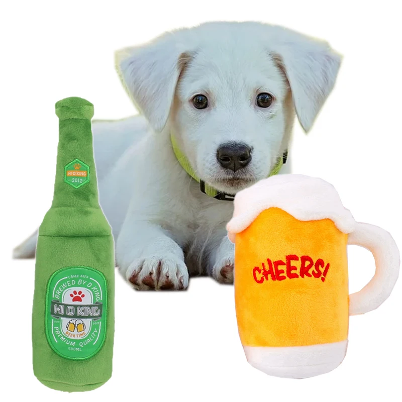 

Creative Dog Toys Cocktail Vodka Wine Bottle Pet Toy Plush Filled Champagne Food Shape Toy Squeaky Bite-resistant Pet Supplies