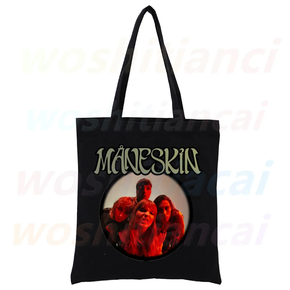 

Maneskin Women's Shopper Bag Canvas Tote Shoulder Bags Shopping Hip Hop Gothic Punk Rock Graphic Black Handbags Eco Friendly