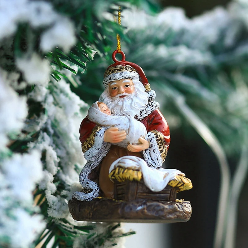 

Happy New Year Christmas Ornaments Xmas Gift Resin Crafts Santa Claus Ornaments Pendant Hang Decorations Home