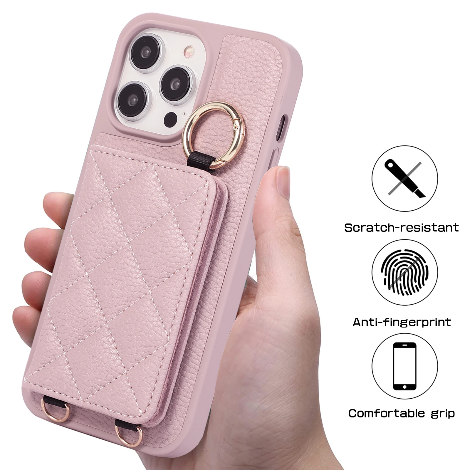 

Leather Long Rope Mirror Card Holder Case for Iphone 14 Pro Max 13 Pro Max 14 Plus 14 13 12 11 Pro Full Wrap Drop Protection