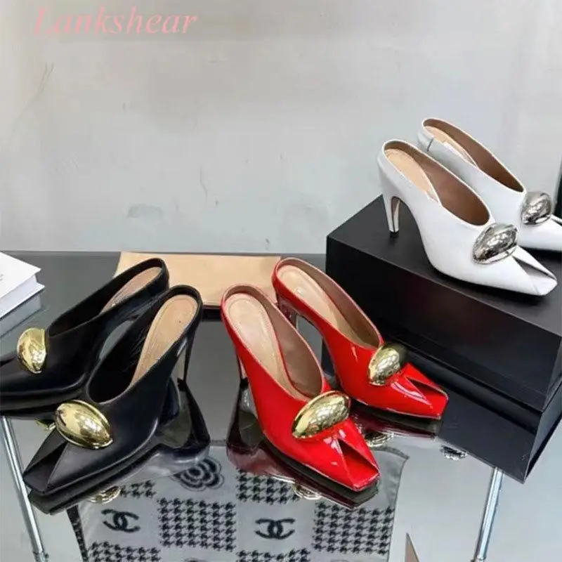 Женские туфли на высоком каблуке открытый носок модные элегантные металлическое