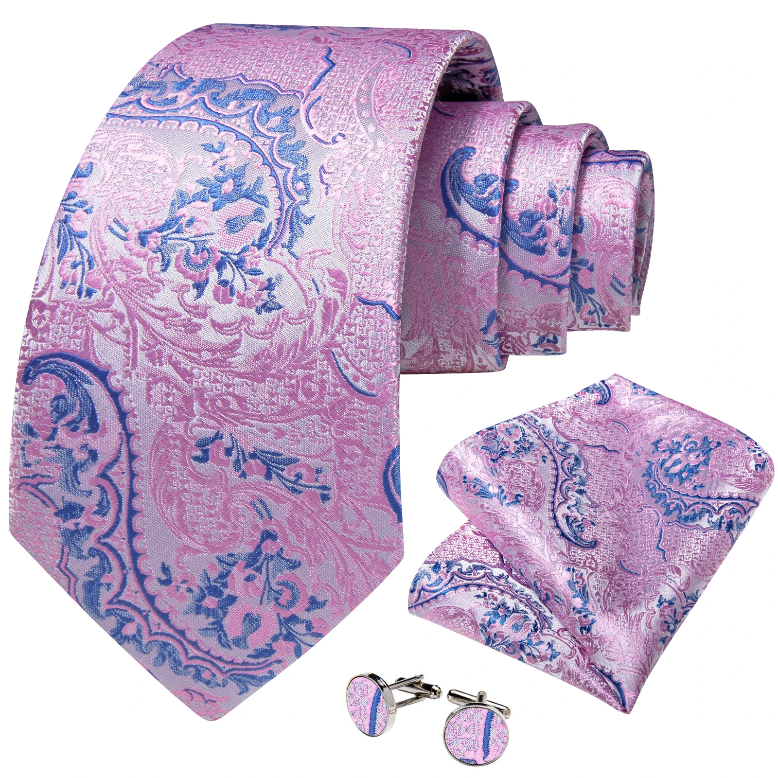 

2023 New Fashion Pink Blue Paisley 8cm Silk Ties for Men Business Suit Accessories Wedding Groom Necktie Pocket Square Cufflinks