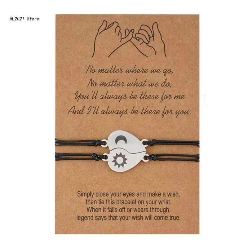 

1 Pair Lovers Love Heart for Sun Moon Bracelets Set Couple Rope Braided Adjustable Bracelets Men Women Jewelry Wristband Day