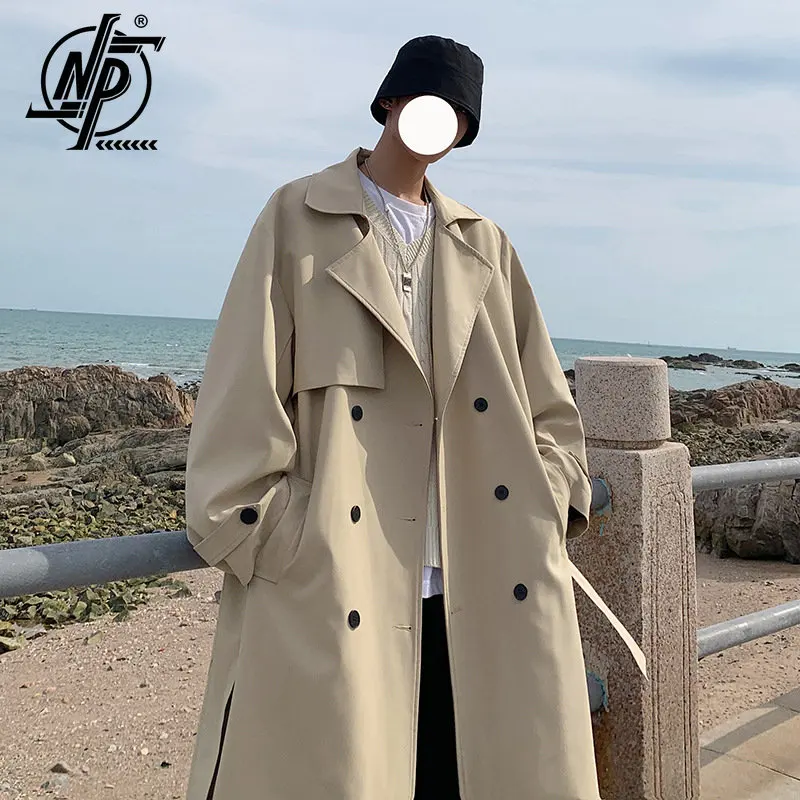 

Korean Fashion Mens Trench Coats Spring Long Jackets Coats Streetwear Casual Solid Color Loose Windbreakers Autumn 2023