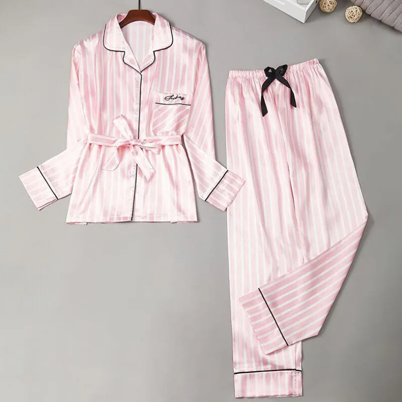 Pijama de seda para mujer, Conjunto de pijama con estampado de corazón, cárdigan con cuello vuelto y pantalones, novedad de 2022, FG436