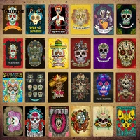 Mexican Culture Decor Day Of The Dead Vintage Plaque Sugar Skull Metal Poster Iron Painting Wall Sticker Retro Tin Signs YI-172