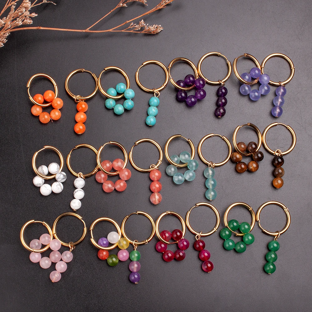 Женские серьги-кольца из нержавеющей стали с натуральным камнем - купить по