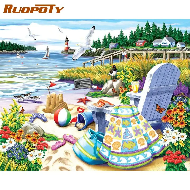 

RUOPOTY 40X50cm Paint By Numbers Original Gifts Pictures By Numbers Beach Scenery Coloring By Numbers For Adults Home Decors