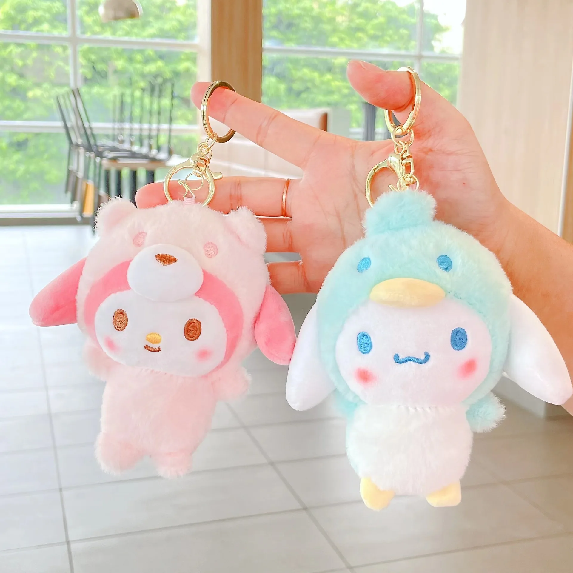 

12cm Kawai Sanrio Plush Toy My Melody Kuromi Cinnamoroll Stuffed Soft Doll Bag Pendant Penguin Shape Collection Christmas Gifts