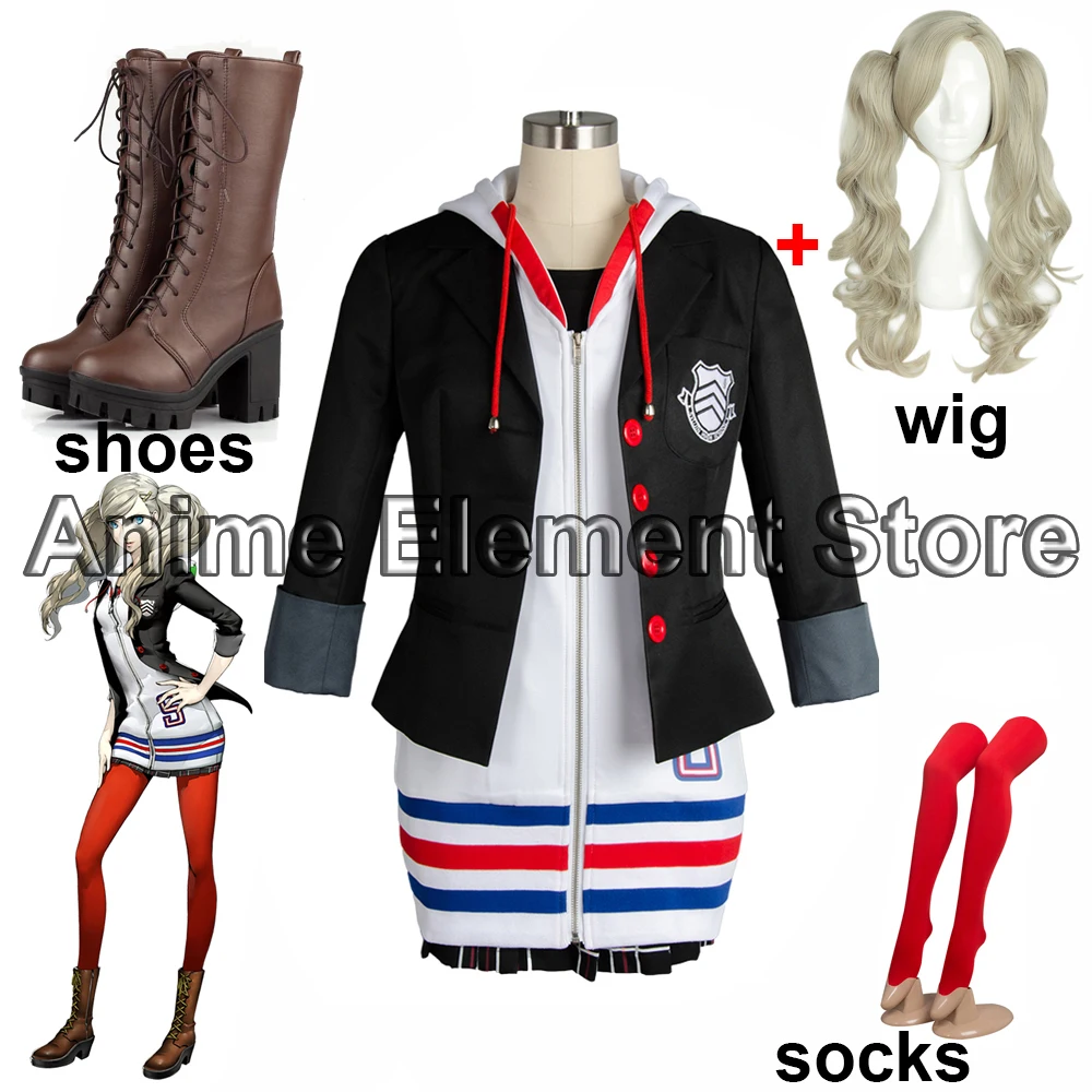

Persona 5 Anne Takamaki Cosplay Costume Wig Christmas Halloween Party Jacket Coat Dress Skirt Stockings Girl Women Outfits