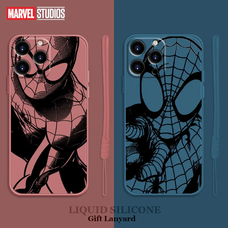 

Marvel Full Spiderman Silicone Phone Liquid Cover Case for iPhone 11 12 13 Pro Max 7 8 Plus SE XS 7p iphone12 2022 Style Back