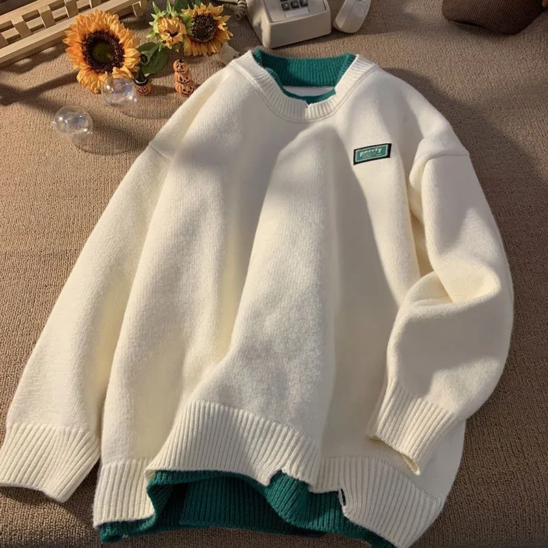 

Простой свитер из двух частей с круглым вырезом